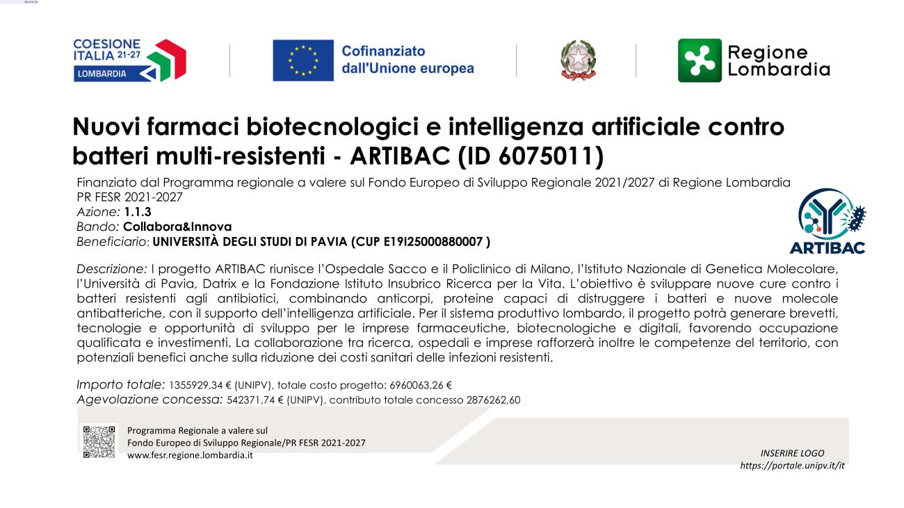 Targa 70x100 - FESR 21-27_UNIPV-ARTIBAC